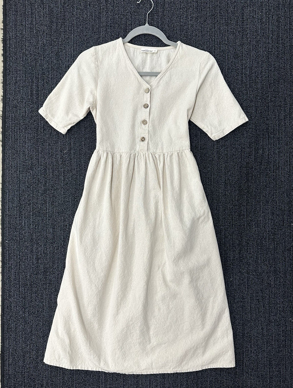 Little Cottonwood Linen Cotton Blend Button Front Midi Dress Short Sleeve Sz XS